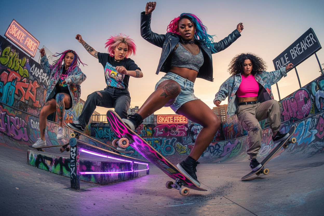 make a pic all races skater girls tatoos skating rebel barbie vibes